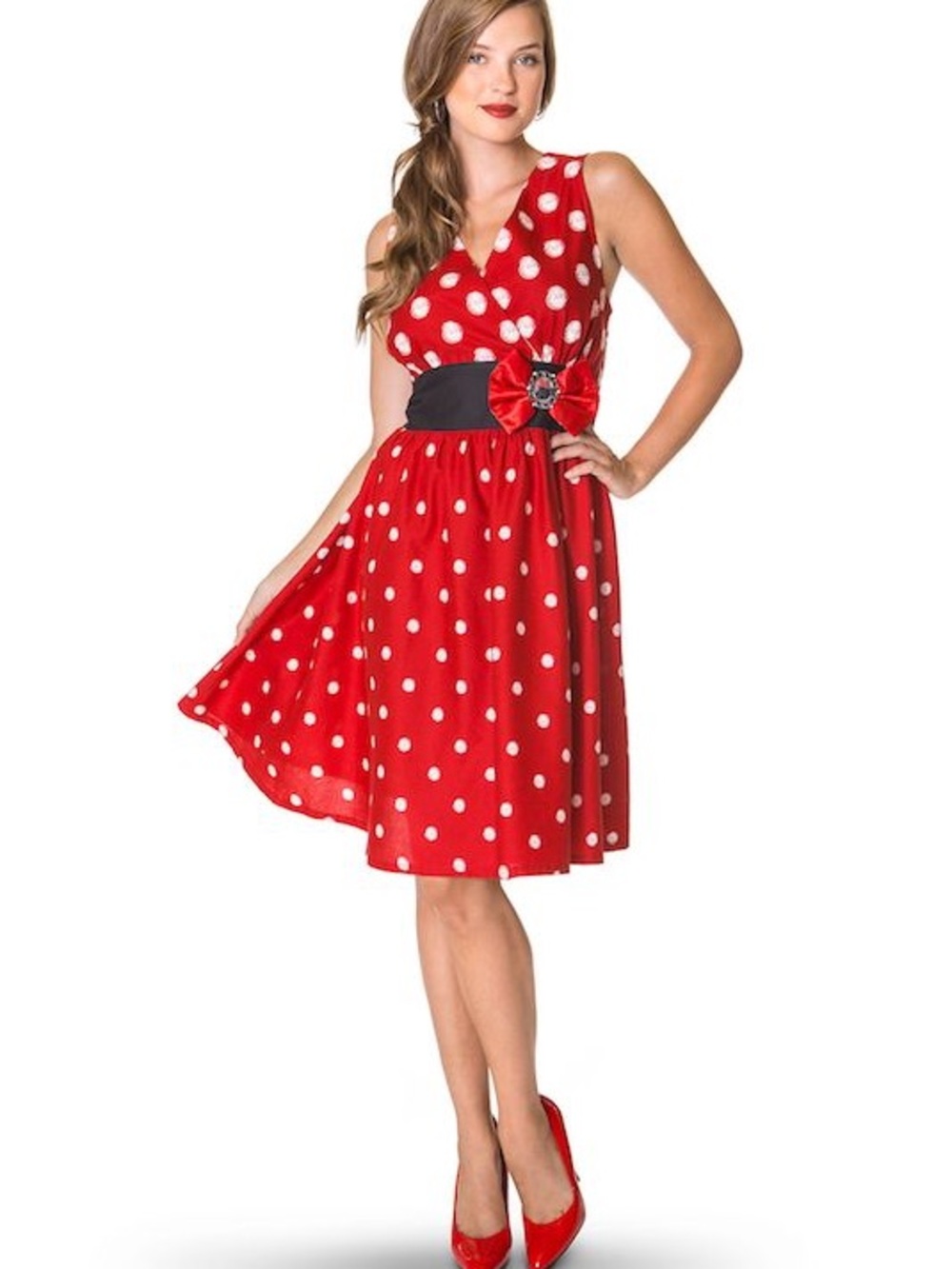 Disney Minnie Mouse Polka Dot Dress Bow Detail Size M